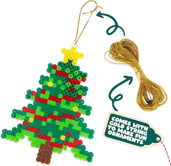 ArtCreativity Christmas Fuse Beads Kit – Fun Christmas Craft for Kids with 3000 Melty Beads, 10 Fuse Bead Patterns, Pegboard, Tweezers, Ironing Paper, Gift Tags & Gold Strings Holiday Set (Pack of 2)