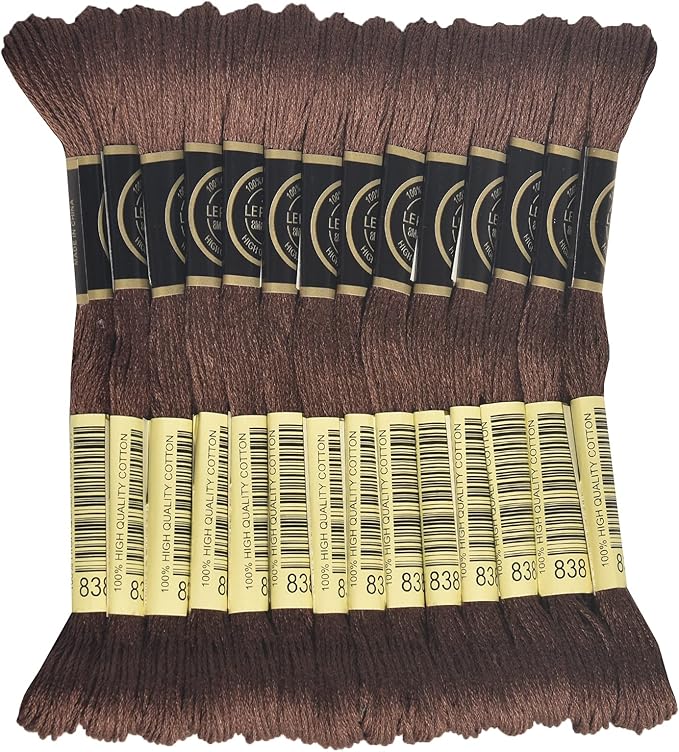 LE PAON Embroidery Floss, 14-Pack Six Strands 100% Long Staple Cotton Embroidery Thread, 8.7-Yard，Color Number：838, Very Dark Beige Brown