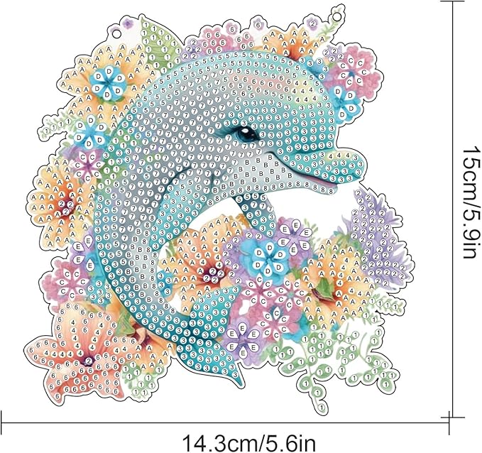AiYuanzsh Dolphin and Flowers Diamond Painting Hanging Kit – DIY Acrylic Pendant with 5D Special Shaped Rhinestones, Diamond Art Decorative Art Board for Wall, Door or Garden, Handmade Gift