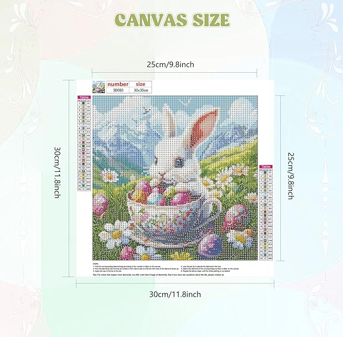 QENSPE Diamond Painting Easter Art Kits for Adults, DIY Cute Rabbit Full Drill Diamond Art Kit for Beginners, 5D Flower Round Diamond Dots Paintings Gem Crystal Crafts Home Wall Decor Gifts 30x30cm