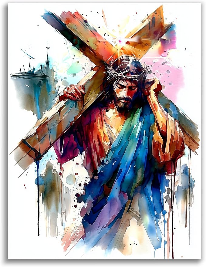 Gemozaic Jesus Diamond Painting Kits for Adults, Easter Diamond Art Kits for Adults, Religious Cross Adult's Gem Art Gift Home Wall Decor, 12 x 16 Inch