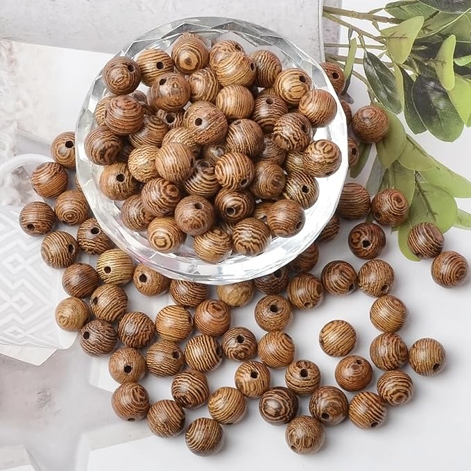 6mm Massive Beads Natural Wooden Round Loose Beads Jewelry Making with Thread 200 PCS(Wenge Wood, 6mm)