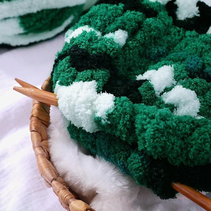 MABOZOO Tie Dye Chunky Yarn for Crocheting 8 Pack,Green,Black,White Fluffy Jumbo Chenille Yarn,Soft Plush Yarn Bulky,Giant Thick Fuzzy Yarn for Hand Knitting or Arm Knitting (26 yds,7.5 oz Each Skein)