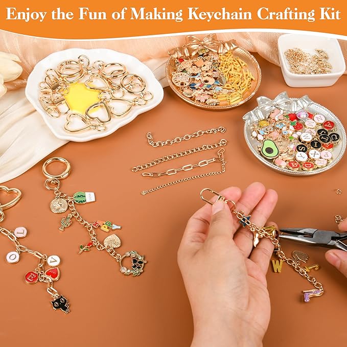 319Pcs Lip Gloss Keychain Making Kit, Including 18 Keychain Clips, 20 Extender Chain, 117 Charms, 150 Jump Ring, 1 Jewelry Plier, Bag Charm Kit, Key Chains Making Supplies for DIY Crafting and Jewelry