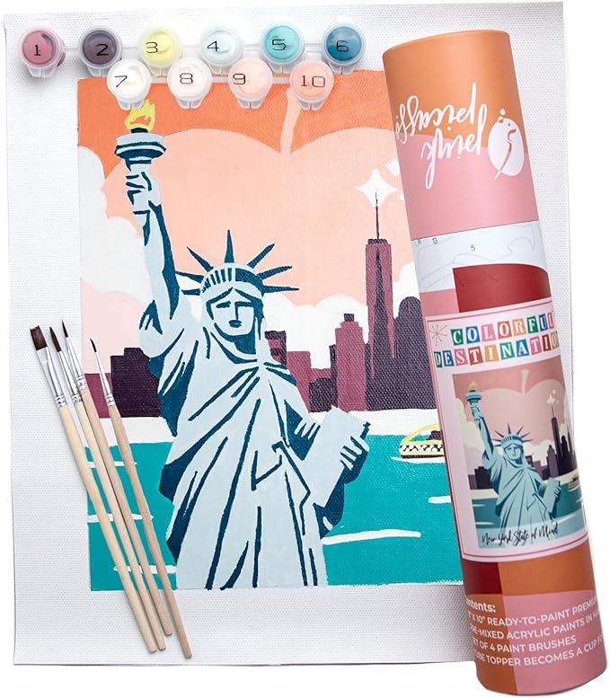 Pink Picasso Kits Colorful Destinations Paint by Number for Adults and Teens | DIY Unique Canvas Painting Kits Color by Numbers Arts & Crafts Kit | New York State of Mind 8x10 - Paint Kit Set