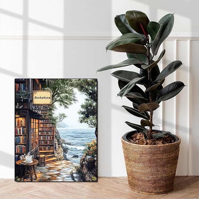 Fotasmua Paint by Numbers for Adults Beginner, Bookshop Adult Paint by Number Kits on Canvas Without Framed, DIY Acrylic Oil Easy Painting by Numbers Crafts Kits for Home Wall Decor 16X20 Inch