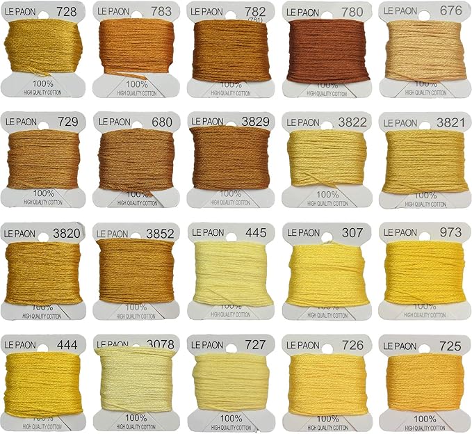 Premium Rainbow Color Embroidery Floss bobbins - Cross Stitch Threads - Friendship Bracelets Floss - Crafts Floss - 20 Bobbins Per Pack Embroidery Floss, Old Gold Gradient