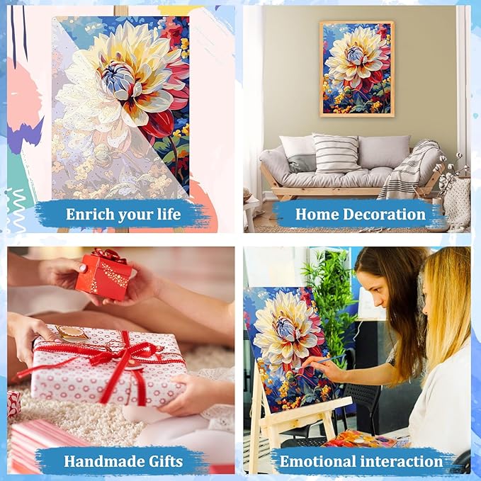 MAXBYE Dahlia Flower Paint by Numbers for Adults, Abstract Floral Adults' Paint by Number Kits on Canvas Without Frame, DIY Easy Oil Painting for Home Wall Decor Gift 12x16inch