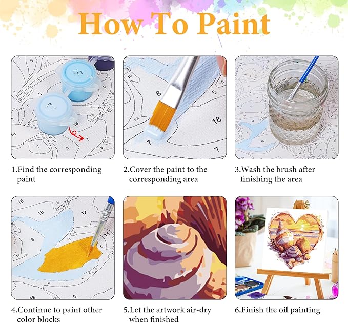 Framed Paint by Numbers Kit for Adults Beginner Shell, Adult Paint by Number Kits on Canvas Framed Sea Beach, DIY Acrylic Oil Painting by Numbers with Frame, Perfect for Home Decor Gift 10 X 10 Inch