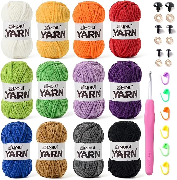 12 Pack Velvet Yarn for Knitting, Chunky Chenille Yarn for Crocheting, Baby Yarn for Crocheting Soft Blanket, Super Bulky 42.3oz(1049yds), Multicolor Amigurumi Yarns Set C