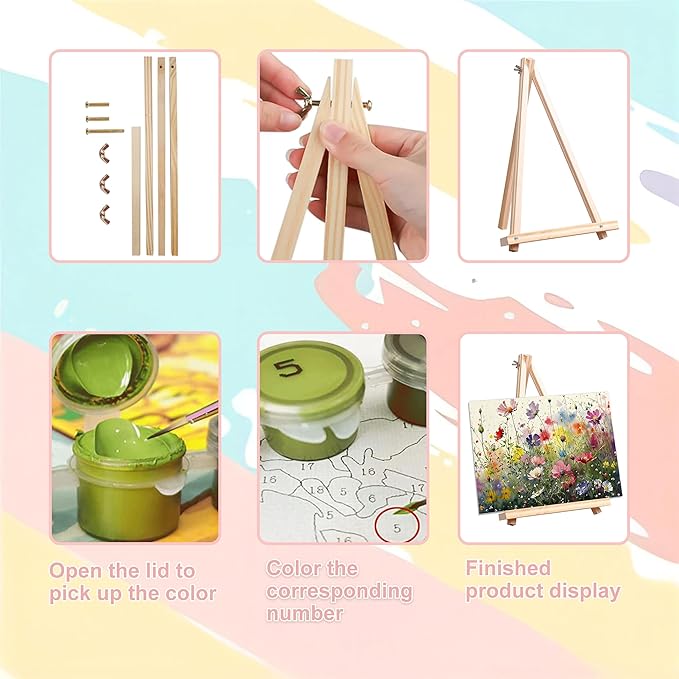 Wild Flower Paint by Numbers for Adults with Framed Canvas-with Wooden Easel,Paint by Number on Canvas Flowers,DIY Acrylic Oil Painting Kits with Brushes Nice Gift Box for Home Wall Decor(12x16inch)