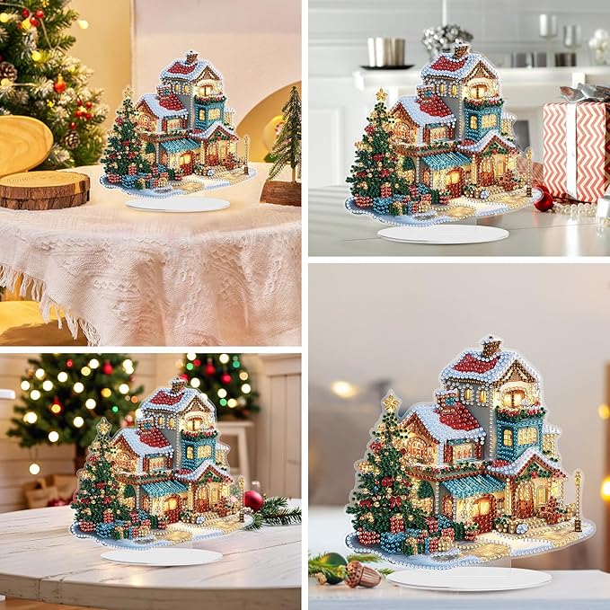 5D Diamond Art Kits for Adults, Fairy House, Special Shaped Rhinestone Diamond Art Christmas Ornaments, Snowy House, DIY Diamond Art Painting Desktop Ornament Gem Art crafts for Adults Home Decor