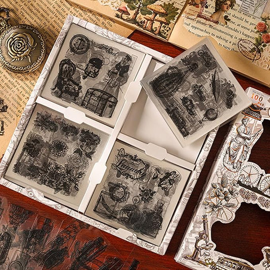560pcs Black Vintage PET Stickers, Junk Journal Supplies for Adults Transparent Waterproof Scrapbook Stickers, Ephemera for Scrapbooking, Journaling, DIY Art Crafts, Laptop, Water Bottles, Card Making