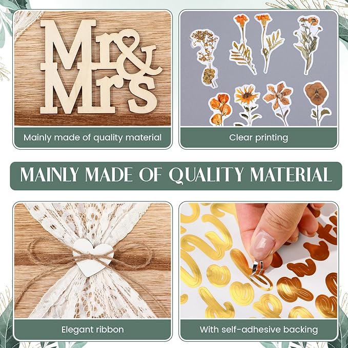 Letters to The Bride Scrapbook Wedding Memory Book 10.8 x 7.5 Inch 40 Pages Bridal DIY Memory Blank Paper Scrapbook Photo Album Sign with Bow Knot Dried Flower Stickers Silver Jewelry Stickers