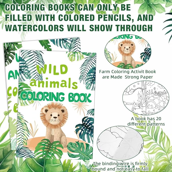 iliful 144 Pcs Wild Animals Coloring Book Bulk DIY Art Stress Relief Drawing Book with Wildlife Patterns for Adults, Party Favors, Goodie Bag Filler and Holiday Gifts