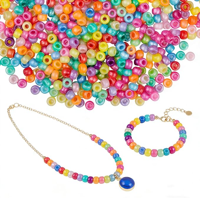1000pcs Pony Beads, 15 Color Kandi Beads for Bracelets Making Kit, Hair Braids Crafts Jewelry Making Crafts Friendship Necklace Earrings DIY (Pearlescent Mixed Color)