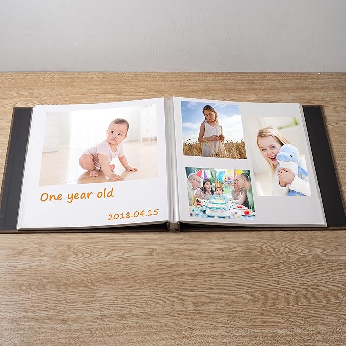 Large Photo Album Scrapbook, Holds 4x6, 8x10 Pictures, Self-Adhesive Pages for Baby, Wedding, Travel & Family Memories, Includes Metallic Pen & Scraper, DIY Memory Book for Gifts 11" X 10.8" 60 Pages