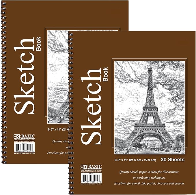 bazic products sketch pad, spiral sketchbook for artists & students, drawing pad with thick paper, sketching & drawing for kids, teens & adults, 30 sheets, 8.5" x 11", 2-pack