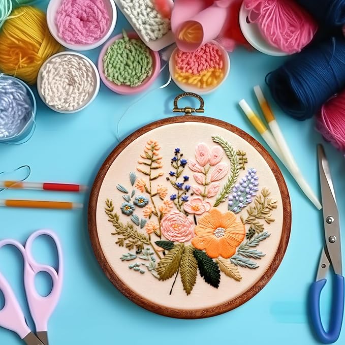 burbell 15 pcs 6 inch round embroidery hoops frame circle rubber hoops ring display cross stitch ornament imitated wood frame kits for spring gifts valentines day craft sewing diy hanging gifts
