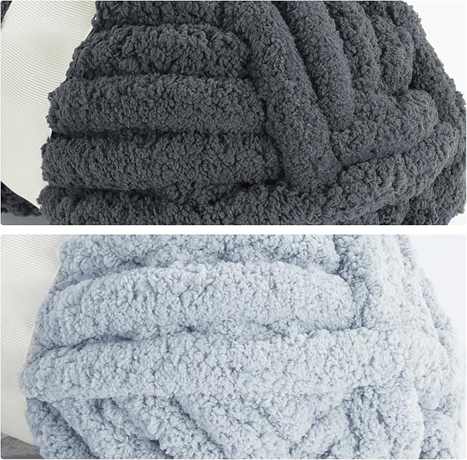 MABOZOO Assorted Chunky Yarn for Crocheting 8 Pack,Fluffy Jumbo Chenille Yarn,Soft Plush Yarn Bulky,Giant Thick Fuzzy Yarn for Hand or Arm Knitting,4 Dark Grey & 4 Rice Grey(31.7 yds,8 oz Each Skein)