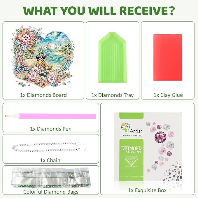 MEIYUDA Summer Diamond Art Hanging Kits for Adult, Summer Beach Diamond Painting Hanging Kits Ornaments, DIY Special Shaped Rhinestone Window Pendants Kit for Home Garden Wall Decor Gift