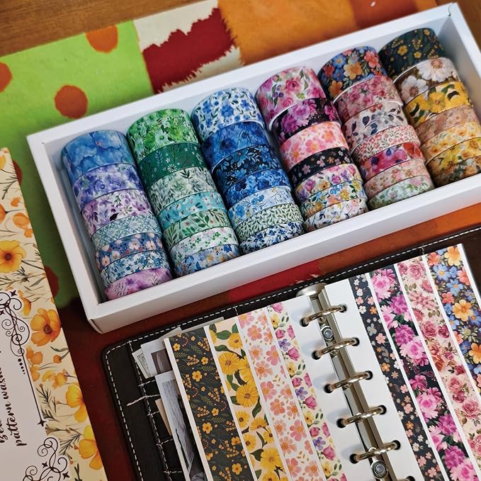 Washi Tape, 42 Rolls Aesthetic Colored Decorative Cute Scrapbook Tape for Scrapbooking Supplies Journaling Craft Junk Journal