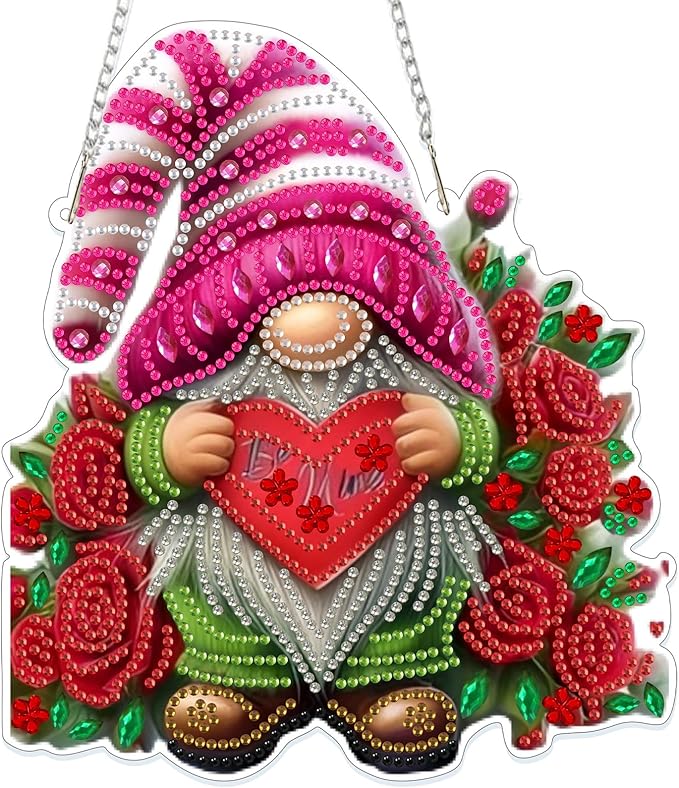 GHHKUD Hanging Diamond Art Christmas Gnome Pendants Kits, DIY Hanging Decoration Double Sided Diamond Pinting Ornaments for Adults Kids Gifts for Home Decor