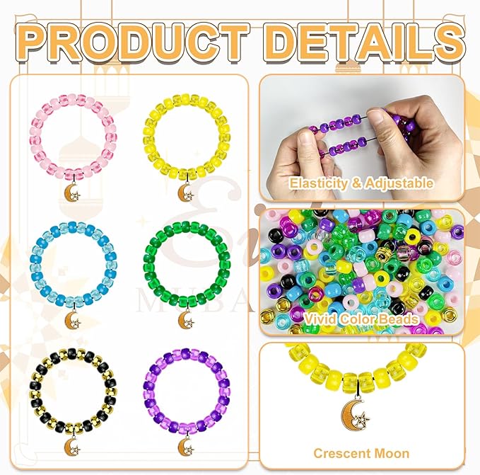 Cinrobiye 24 Set Ramadan Beaded Bracelet Kit DIY Eid Mubarak Jewelry Making Craft Set Moon Star Elastic Wristbands Islamic Holiday Party Favors Family Activity Gift