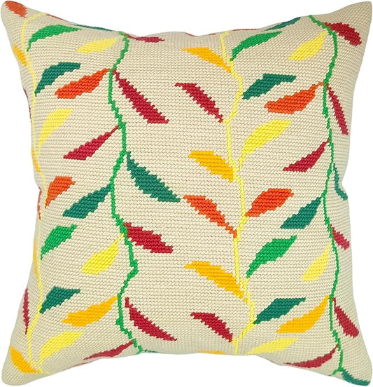 Howie's Needlepoint Needlepoint Kits for Adults, Pillow Front Cross Stitch Kit with Embroidery Pattern on Canvas, Yarn, 2 Needles and Instruction, 16 x 16inch(Colorful Willow Leaves)