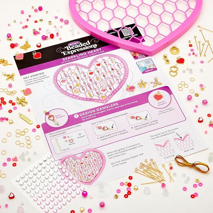RoseArt Beaded Expressions Heart DIY Beaded Sun Catcher Craft Kit - Valentine’s Day DIY Bead Art for Kids – Design, Bead & Display Hanging Heart Frame – Jewelry-Inspired Window Decor, Ages 8+