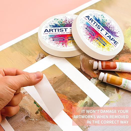 1 Pack Art Tape, Artist Tape for Watercolor Paper Low Tack White Painters Tape for Drafting Art Painting Canvas Framing Acid Free Masking Tape-0.4IN Wide 99FT Long Total