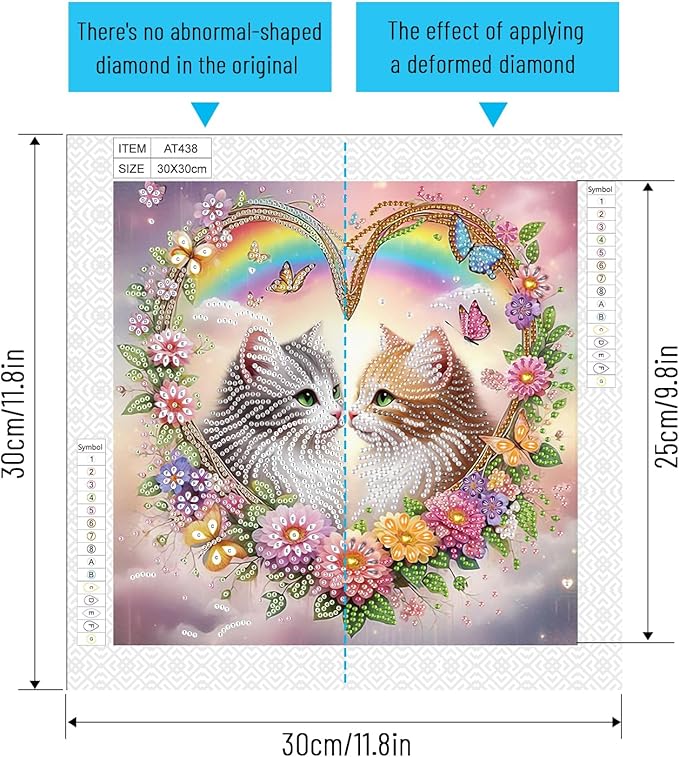 LazyFold Diamond Art Painting Kit, DIY Cute Cats 5D Special Shape Crystal Diamond Partial Diamond Art Painting Mosaic Making Craft, Suitable for Home Wall Decor Art Gift 12×12inch