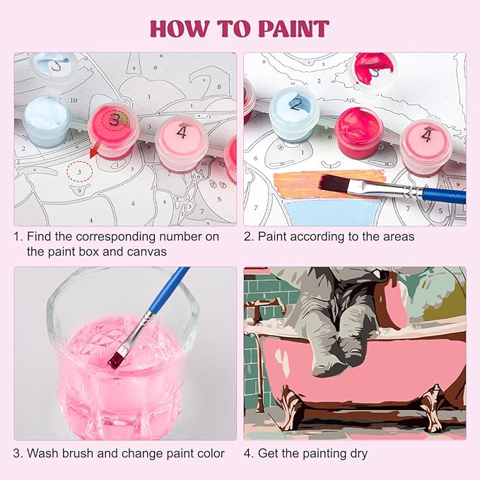 MXJSUA 4 Pack Elephant Shark Animals Framed Paint by Numbers Kit with Canvas for Adults Beginner, DIY Acrylic Oil Painting Kits with Brushes for Home Wall Decor Gift (8x10 inch)