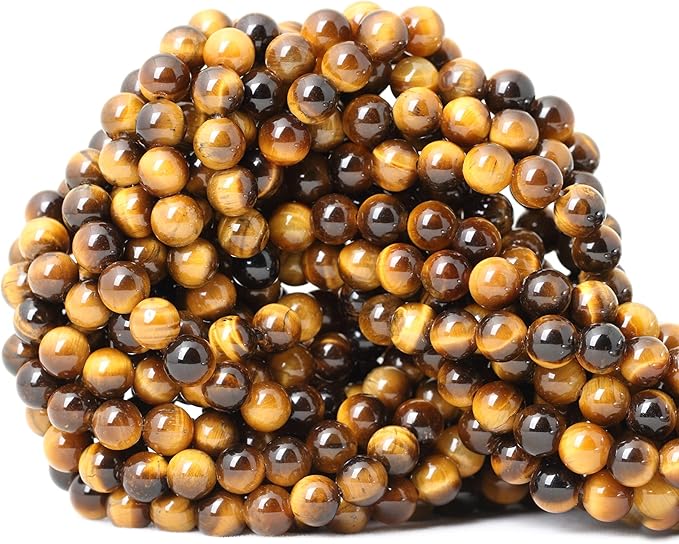 cheavian 60pcs 6mm natural yellow tiger eye stone gemstone round loose beads for jewelry making diy findings 1 strand 15"
