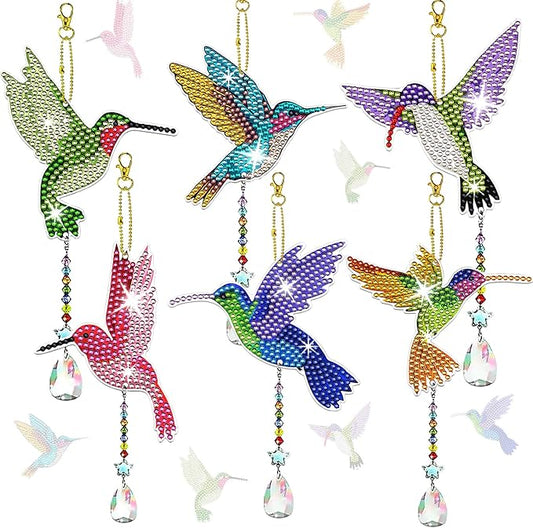 6 Pcs Diamond Painting Wind Chimes Rhinestone Hummingbird Diamond Art Suncatcher Double Sided 5D DIY Diamond Painting Kits for Adults Christmas Ornament Best Gifts for Mom