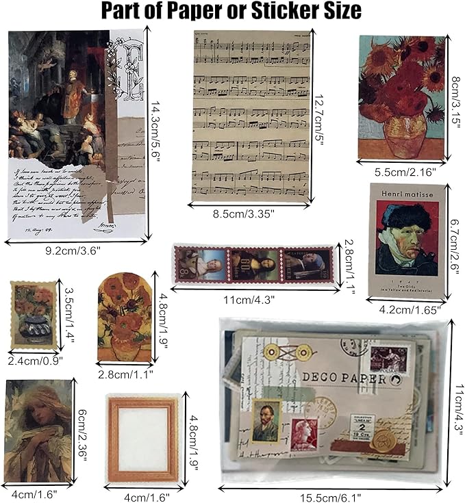 Esweny 200PCS Vintage Scrapbooking Supplies Kit for Journaling, Junk Journal Planners Aesthetic Cottagecore Room Decor Wall Art Collage Album(Artistic)