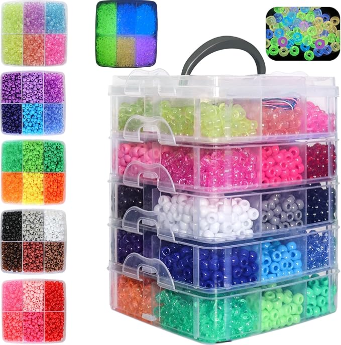 5800Pcs Glow in The Dark Pony Beads Bulk,30 Colors Rainbow Kandi Bead for Hair Braiding Friendship Bracelet Making Kandi Jewelry Key Chains DIY Crafts Chirstmas Gifts (5800PCS(30Color))