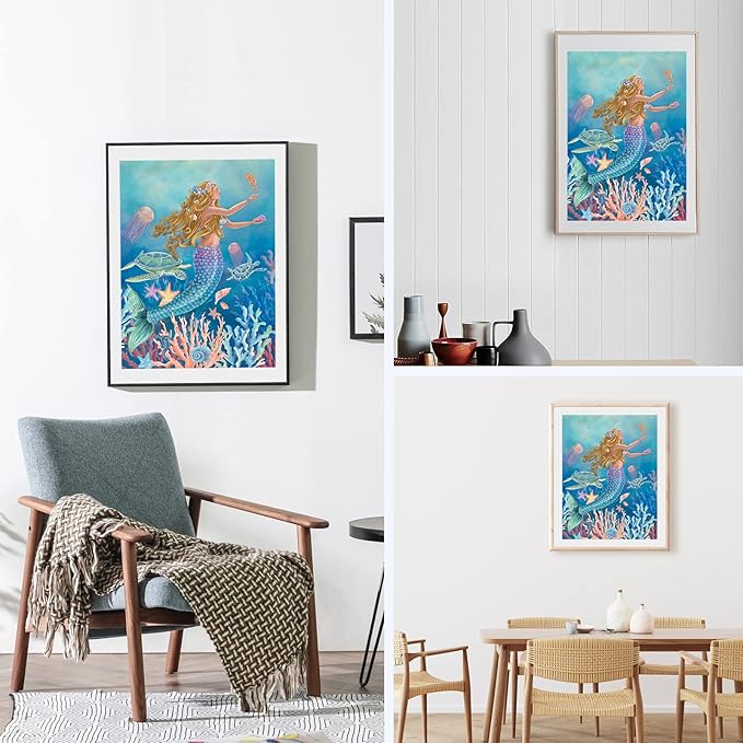 NAIMOER Mermai Diamond Art Kits for Adults, DIY Full Drill 5D Diamond Painting Nautical Fish Diamond Art Kits (12" x 16") for Home Wall Decor (Diamond Art Mermaid)