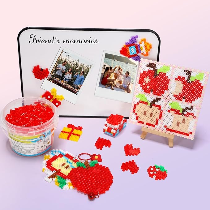 Caydo 3000PCS 5mm Red Fuse Beads, Craft Kit for Kids & Adults, DIY Pixel Art Projects, Durable Plastic Jar with Storage for Jewelry, Keychains, and Creative Crafts