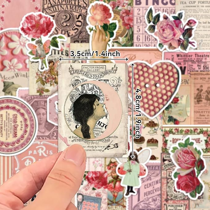 Vintage Stickers, 102 Pcs Scrapbooking Supplies for Bullet Journals, Planners, Letter, Card Album Making, Collage Art, Crafts, Water Bottle