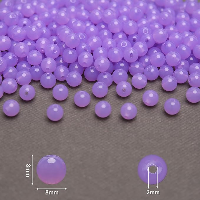 bonny boxx 500pcs 8mm jelly light purple acrylic round beads, smooth transparent acrylic balls, plastic resin gumball bubblegum chunky beads for necklace & bracelet making, crafting supplies