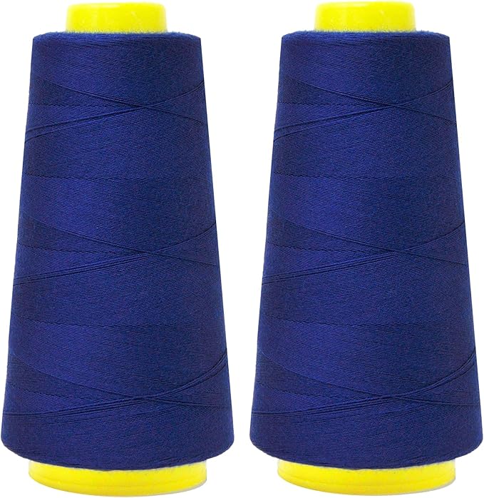 Mandala Crafts Blue Thread Cones for Machine and Hand Quilting - 2400 Yds 50 WT Multiple Purpose Mercerized 100% Cotton Threads for Sewing Machine Serger Embroidery