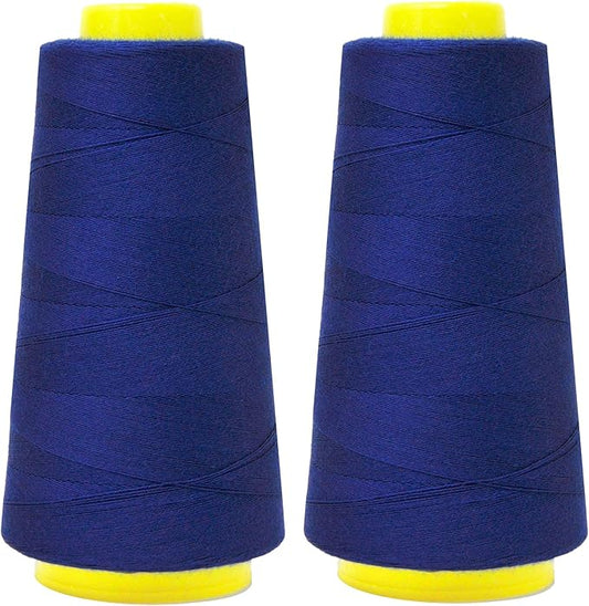 Mandala Crafts Blue Thread Cones for Machine and Hand Quilting - 2400 Yds 50 WT Multiple Purpose Mercerized 100% Cotton Threads for Sewing Machine Serger Embroidery