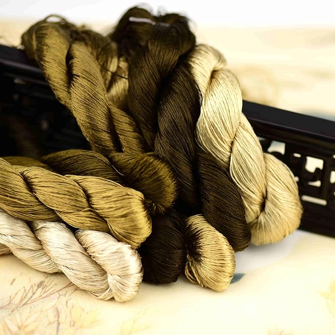 Natural Mulberry Silk Embroidery Thread, 8 Colors, 110m Each, Hand-Dyed Silk Floss for Detailed Needlework, Luxury Handmade Embroidery Set（12）