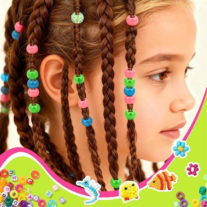 Simetufy 6000Pcs Pony Beads, 30 Colors 6x9MM Kandi Beads Bulk for Crafts Bracelet Making Hair Braiding Jewelry Key Chains DIY Crafts Christmas Gifts (3.44lb, Stack Box)