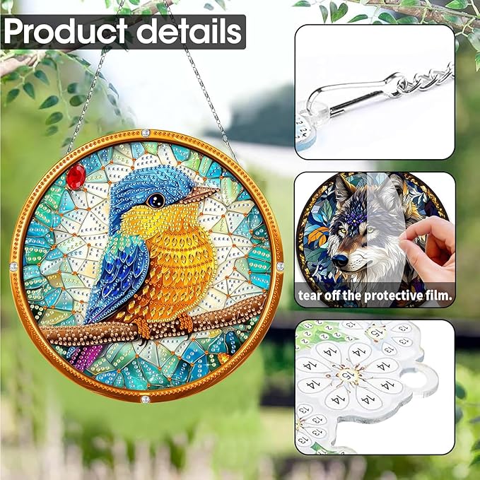 SKRYUIE Bird Hanging Diamond Art Kits for Adults Pendant Suncatcher, Special Shaped Crystal DIY Pearl Diamond Painting Kit, Gift for Mother Spring Summer Window Wreath Decor 7.48 x 7.32 Inch A36