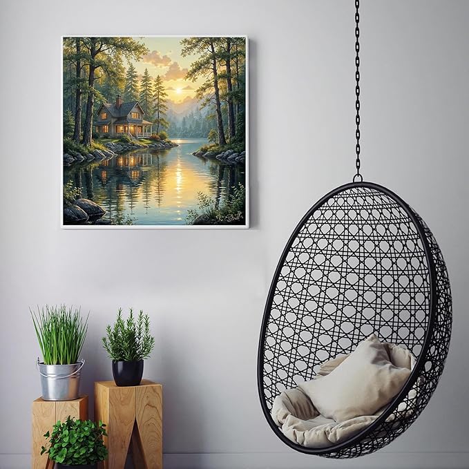 CZYWJMEI 5D Diamond Painting Kits for Adults Beginners,DIY House Landscape Diamond Art,Full Round Drill Diamond Dot Gem Art Kits,Home Wall Decor 13.7x13.7 Inch