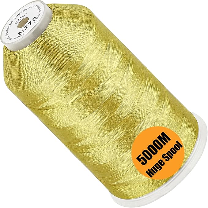 New brothread - Single Huge Spool 5000M Each Polyester Embroidery Machine Thread 40WT for Commercial and Domestic Machines - Mustard(Janome Color)