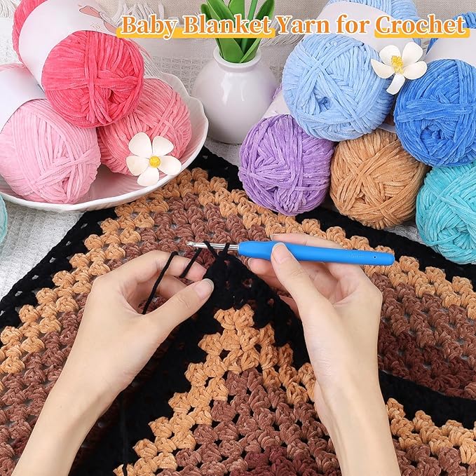 Coopay Skinny Chenille Yarn for Crocheting and Knitting, 12 Pack of 50g/1.76oz-1764yd Total, Soft Velvet Yarn of Baby Weights - Suitable for Baby Blankets, Plush Toys - Super Soft (Purple Gradient)