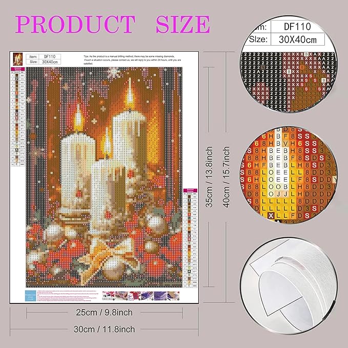 DIYDECORFUN Diamond Art Painting Kits for Adults,5D Round Full Drill Holiday Candle gem Painting, Beginner DIY Craft Diamond Dots Kit for Adults, Winter Wall Art Home Decor,Gift Idea12x16 Inch Canvas
